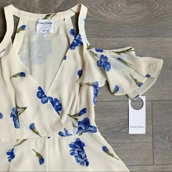 Revolve Privacy Please Leon Romper Floral Cold Shoulder Cream Purple Size Small - Picture 8 of 16